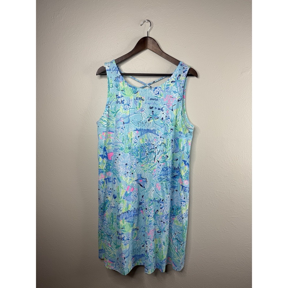 Lilly Pulitzer Kristen Swing Dress Sleeveless Texas Graphics Blue Womens Size XL